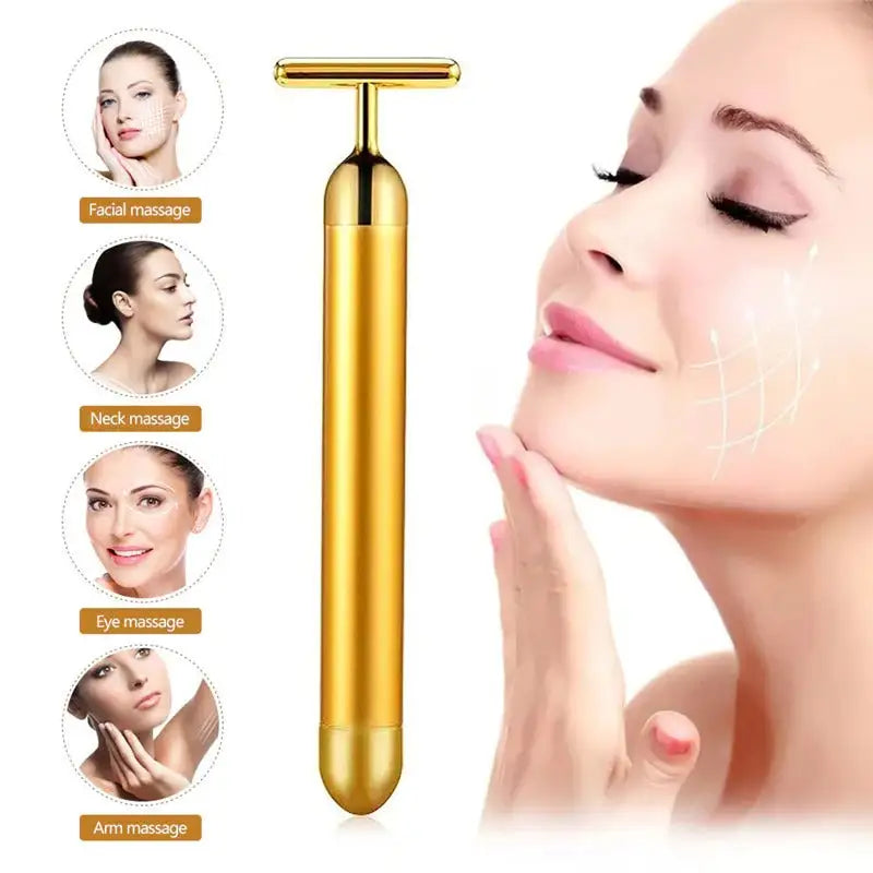 Energy 24K Gold T Beauty Bar Facial Roller Massager – Golden